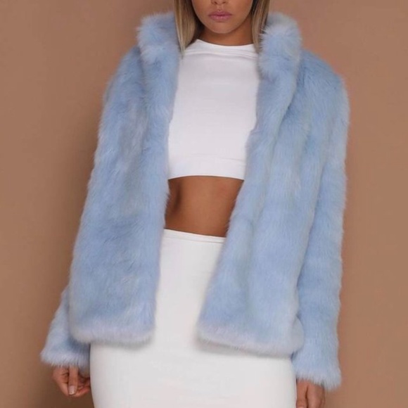 baby blue faux fur coat